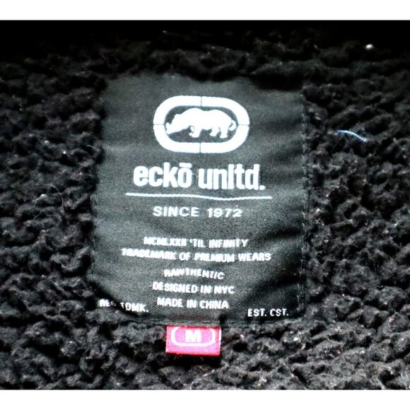 Ecko Unltd Fleece Hoodie Medium Black Zip Varsity Sherpa Jacket Streetwear - Picture 3 of 10